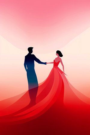 Generative Ai background illustration of couple dancing in haute couture dress in minimalist illustration styleの素材