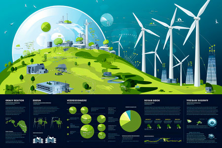 Generative AI vector graphic illustration representing renewable energy, wind power, clean energy. Recycling. Environment conceptの素材