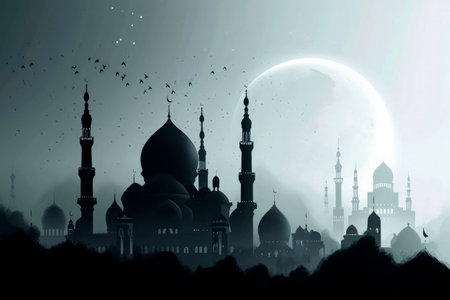 Generative AI Background illustration of mosques and religious themes of Ramadan.Muslim religion.Ramadan Kareemの素材