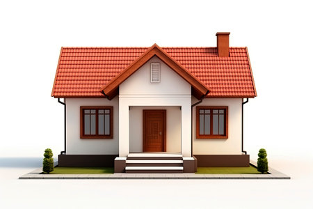 Generative AI illustration of family house Isolated with white background.Real estate.Minimalist illustrationの素材