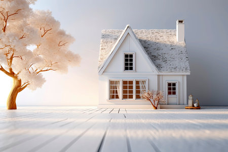 Generative AI illustration of family house Isolated with white background.Real estate.Minimalist illustrationの素材