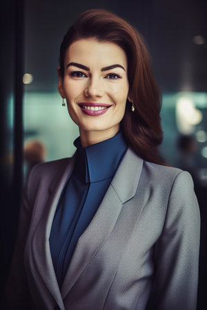 Generative AI illustration of Attractive female CEO of a large company dressed in luxury business fashion. CEO Conceptの素材