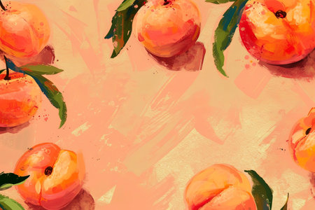 Peaches fruits isolated pattern background in artistic illustration style with copy space. Artworkの素材