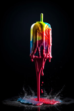 Generative AI illustration of Homemade natural fruit popsicles ice cream with colored backgrounds. summer conceptの素材
