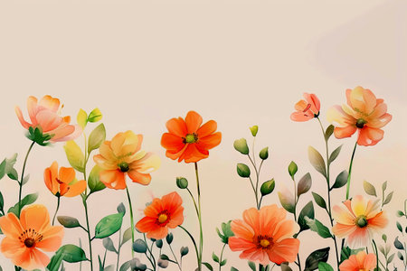 Artistic illustration of very cute little flowers bright colors multicolor watercolor painting with copy space. Simple pattern. Artworkの素材