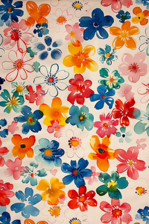 Artistic illustration of very cute little flowers bright colors multicolor watercolor painting with copy space. Simple pattern. Artworkの素材