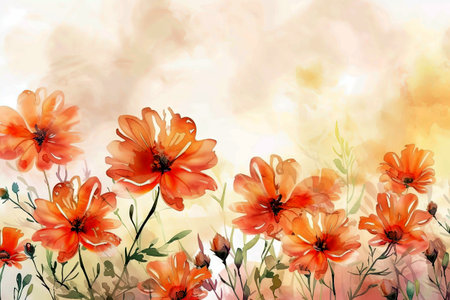 Artistic illustration of very cute little flowers bright colors multicolor watercolor painting with copy space. Simple pattern. Artworkの素材