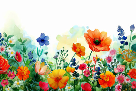 Artistic illustration of very cute little flowers bright colors multicolor watercolor painting with copy space. Simple pattern. Artworkの素材