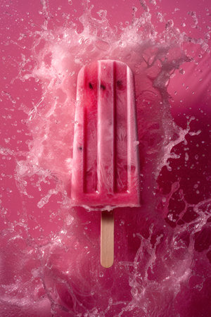 Homemade healthy watermelon popsicles with bright colored backgrounds and sunlight.Natural fruitsの素材