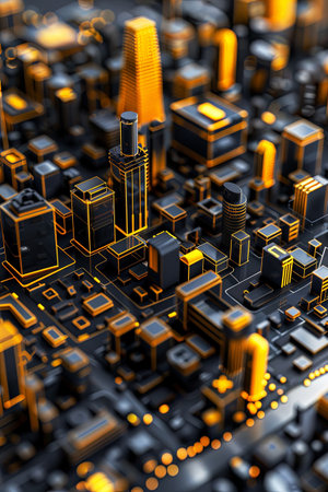 motherboard components in 3D to create a cityscape. Different components on the board can become buildings, roads, or bridges.の素材