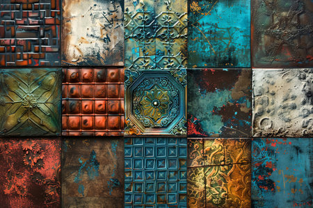 Background of handmade ceramic tiles in various colors. Decorative wallpaper. Digital artの素材