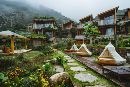 luxury home on a beach and pool in tropical landscapes with designer interiors and recycled furniture.Sustainable luxury architectureの素材