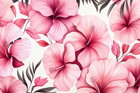 Generative AI Illustration of Background of flowers and plants with backgrounds of various colors digital art illustration styleの素材