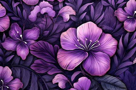 Generative AI Illustration of Background of flowers and plants with backgrounds of various colors digital art illustration styleの素材