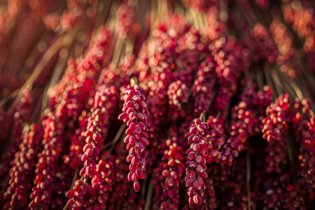 Background of new and healthy pink rice with ingredients for a recipe. Healthy food. Vegan foodの素材