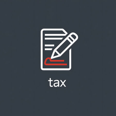 Outline icon showing a form or document with a pencil signing a red line, representing tax, finance, or business paperworkの素材