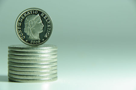 macro shot swiss francs twentyの写真素材