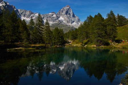 mountain cervin in italy with blue skyの写真素材