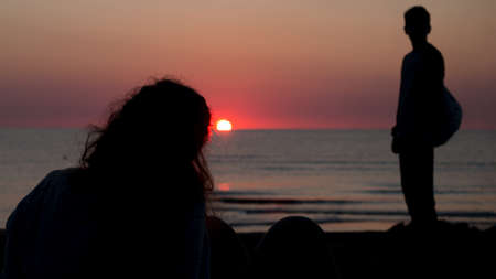 couple in beach in italyの写真素材