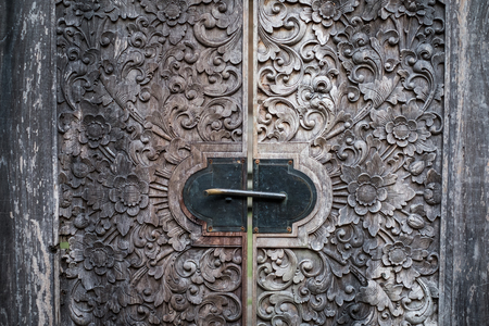 Close-up image of ancient doors with oriental ornamentsの写真素材