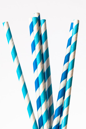 Blue and white straws close upの写真素材