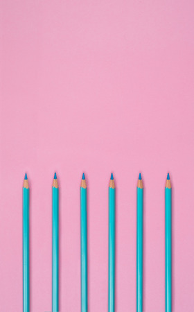 Blue crayon pencilsの写真素材