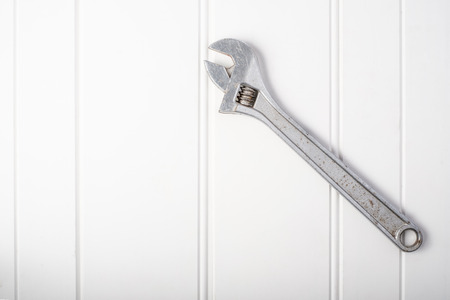 Adjustable spanner tool on white backgroundの写真素材