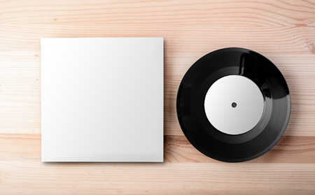 Blank vinyl cover template on white wall backgroundの写真素材