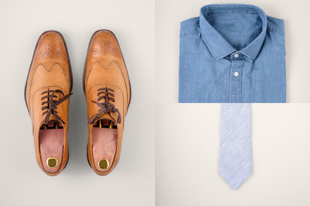Mens fashionan set - shoes, shirt and neck tieの写真素材
