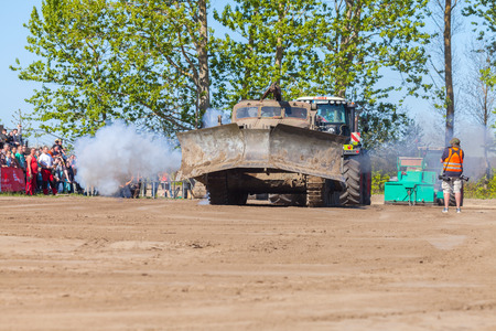 GRIMMEN/ GERMANY - MAY 1: soviet BAT - M military bulldozer stands on track on a motortechnic festival on may 1, 2016 in grimmen / Germany.のeditorial素材