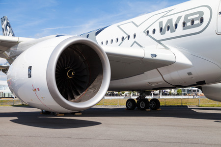 BERLIN / GERMANY - JUNE 3,2016: Airbus A 350 - 900 plane stands on airport in Berlin / Germany on June 3, 2016.のeditorial素材