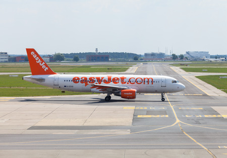 BERLIN / GERMANY - JUNE 4, 2016: Airbus A 320 - 214 from easyJet on airport Schoenefeld, Berlin / Germany on june 4, 2016のeditorial素材