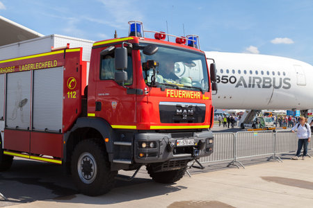 BERLIN / GERMANY - JUNE 4, 2016: german fire service truck stands on airport in schoenefeld, berlin...