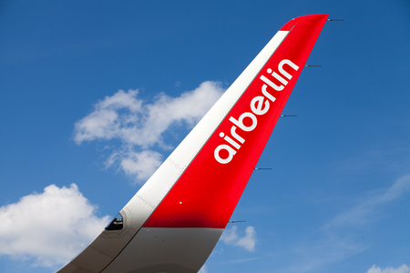 BERLIN / GERMANY - JUNE 3, 2016: Airbus A 321-211 from air berlin stands on airport in schoenefeld, berlin / germany at june 3, 2016.のeditorial素材
