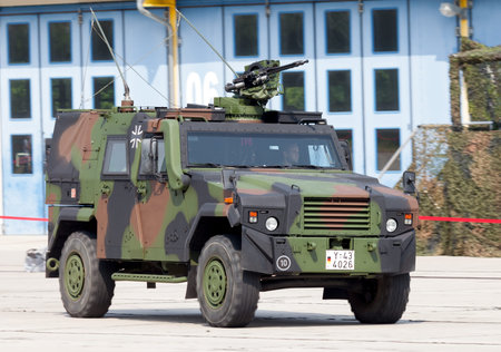 BURG / GERMANY - JUNE 25, 2016: german army transporter, mowag eagle IV drives on open day in...