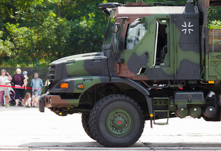 BURG / GERMANY - JUNE 25, 2016: german army truck, Mercedes-Benz Zetros drives on open day in barrack burg / germany at june 25, 2016. The  Zetros is an off-road truck for extreme operations.のeditorial素材