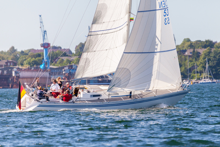 KIEL / GERMANY - JUNE 20, 2017: a sailing ship drives in water on public event Kieler Woche.のeditorial素材