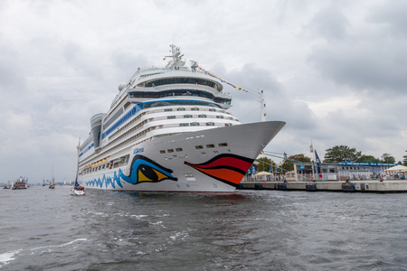 Warnemuende  / Germany - August 12, 2017: AIDA mar lies on harbour at public event hanse sail in warnemuende, germany.のeditorial素材