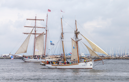 Warnemuende  / Germany - August 12, 2017: sailing ships at public event hanse sail in warnemuende, germany.のeditorial素材