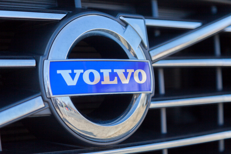 NUERNBERG / GERMANY - MARCH 4, 2018: Volvo logo on a Volvo car at a Volvo car dealer in Germany.のeditorial素材