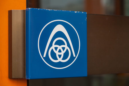NUERNBERG / GERMANY - MARCH 4, 2018: German steel producer ThyssenKrupp logo on entrance building.