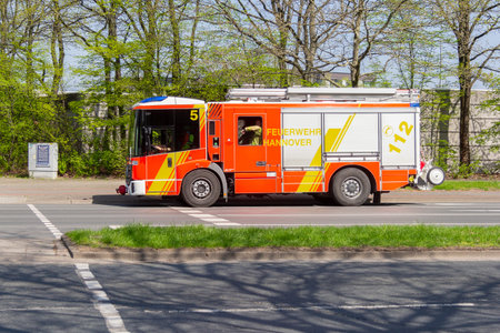 HANNOVER / GERMANY - APRIL 18, 2018: German fire service vehicle from the professional fire...