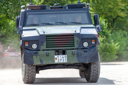 FELDKIRCHEN / GERMANY - JUNE 9, 2018: German armoured personnel carrier MOWAG Eagle, from Bundeswehr, drives on a road at Day of the Bundeswehr.のeditorial素材