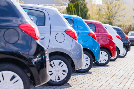 NUREMBERG / GERMANY - APRIL 7, 2019: Mitsubishi logo on a Mitsubishi car at a car dealer. Mitsubishi Motors Corporation is a Japanese multinational automotive manufacturer headquartered in Japan.のeditorial素材