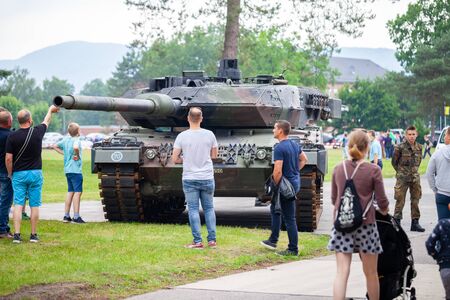 AUGUSTDORF / GERMANY - JUNE 15, 2019: German main battle tank Leopard 2A6 stands near a street at public event Day of the Bundeswehr 2019.のeditorial素材