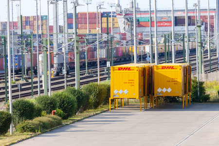 NUREMBERG / GERMANY - AUGUST 4, 2019: Freight logisitc center from international courier, parcel,...