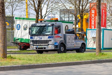 NUREMBERG / GERMANY - APRIL 14, 2019: Breakdown service truck drives on a street in Nuremberg.のeditorial素材