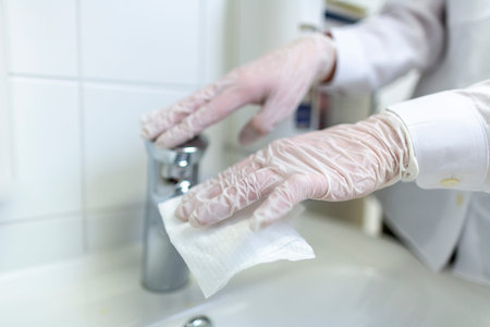 A nurse disinfects an item in a hospital room