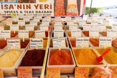 ANTALYA / TURKEY - 20 JANUARY 2020: Turkish spices lies on a market