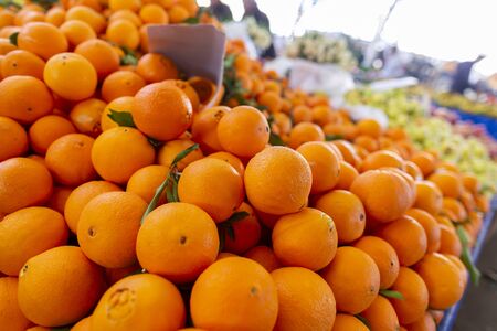 Delicious oranges lies on a turkish marketの写真素材